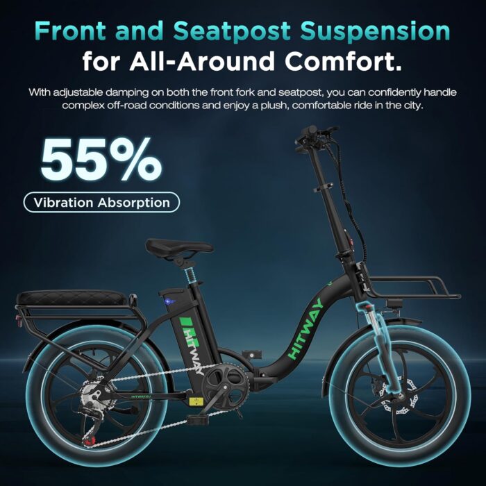HITWAY E Bike BK6SL1-36V15.6Ah with 250W Motor, Electric bike 20 inch, 70-150km range, 7-speed, APP control, Foldable, IP54 waterproof pedelec,25km/h