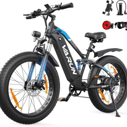VARUN Electric Bikes for Adults, 26'' 4.0 Fat Tire E Bike with 48V 864Wh Battery, 150KM Longe Range, 80NM 250W Motor, LCD Display with 5 PAS, Full Suspension Electric Bicycle for All Terrains
