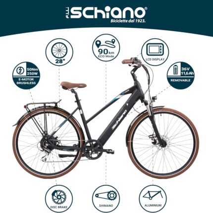 F.lli Schiano E-Voke, Electric Bike for Adults, 28" Trekking Bike, 36V 11.6Ah Removable Battery, 250W Motor, 50Nm, Commuter Ebike