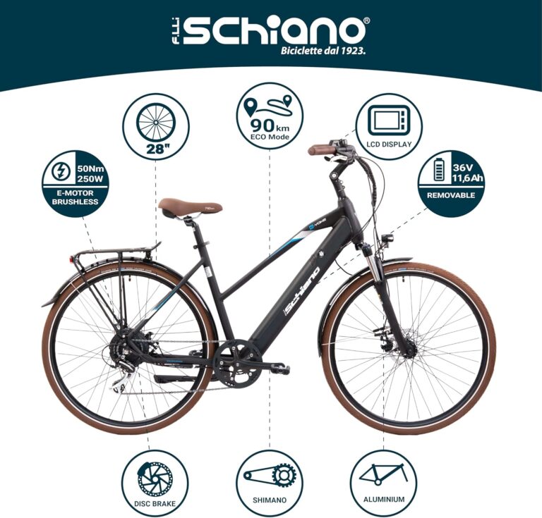 F.lli Schiano E-Voke, Electric Bike for Adults, 28" Trekking Bike, 36V 11.6Ah Removable Battery, 250W Motor, 50Nm, Commuter Ebike