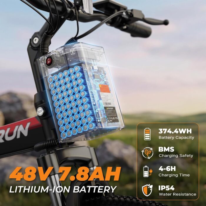 VARUN Electric Bike for Adults, 26'' Electric Mountain Bike with 48V 374.4Wh Battery, Dual Suspension, 7 Speed Gear, Range 70 KM, LCD-Display, Folding Ebike for Men and Women