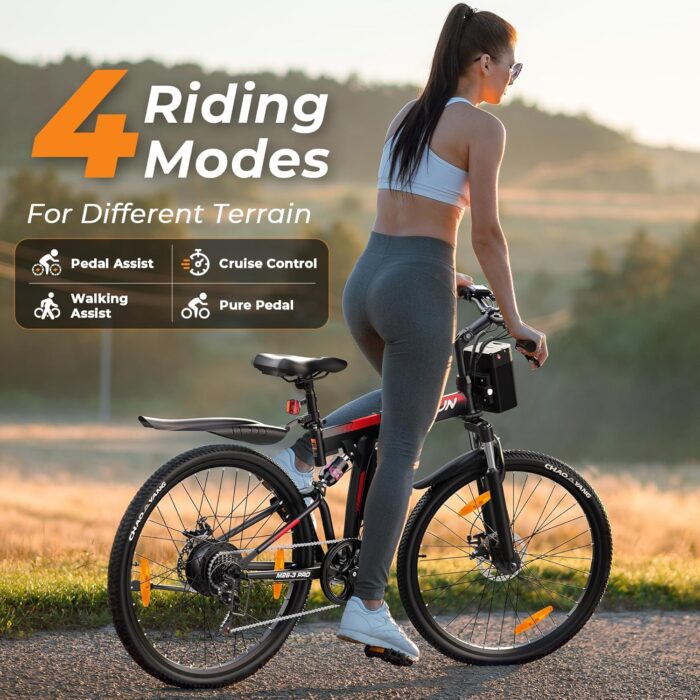 VARUN Electric Bike for Adults, 26'' Electric Mountain Bike with 48V 374.4Wh Battery, Dual Suspension, 7 Speed Gear, Range 70 KM, LCD-Display, Folding Ebike for Men and Women