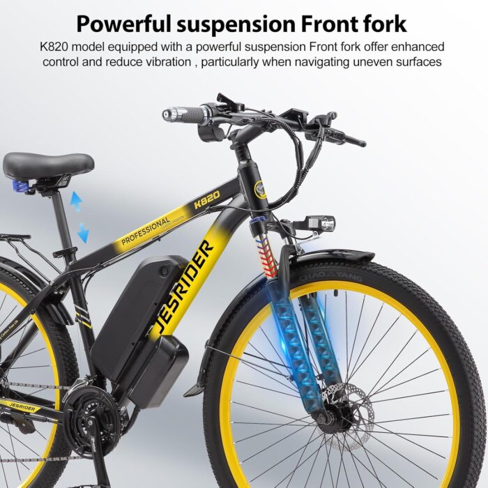 K820 250W Road Legal Electric Bike​ 40 Miles Range, 21 Speeds e bikes,Electric Bicycle Front Suspension,48V17.5AH Removable Waterproof Battery Commuter Ebike for UK Hills/City Riding