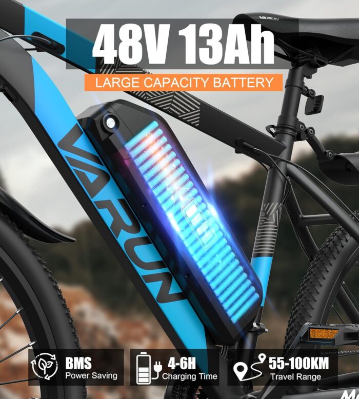 VARUN Electric Bike, 27.5" Electric Mountain Bikes with 48V 13Ah (624Wh) Removable Battery, APP, 250W 55Nm Motor, 21 Speed Gear, E-bike for Men and Women