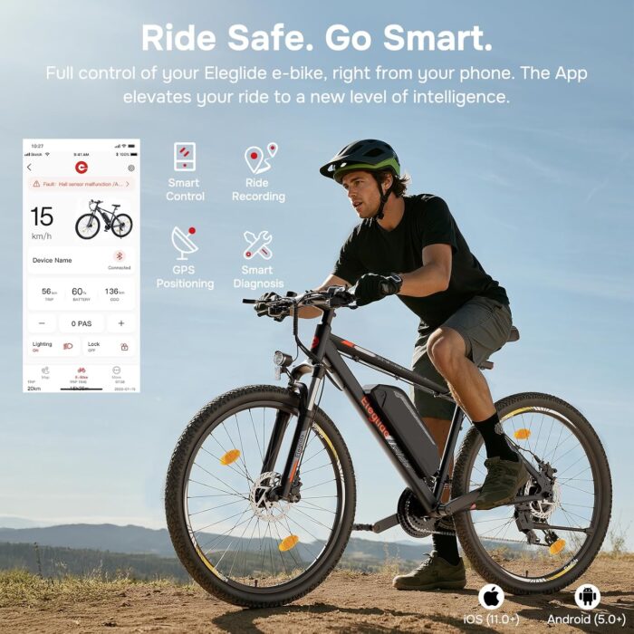 Eleglide M2 Electric Bike, 27.5''/29'' Electric Bicycle for Adults, E Mountainbike, 36V 15Ah Removable Battery,Max Range 125KM, Dual Hydraulic Disk Brake, 21 Speed, APP (Inches, 29)