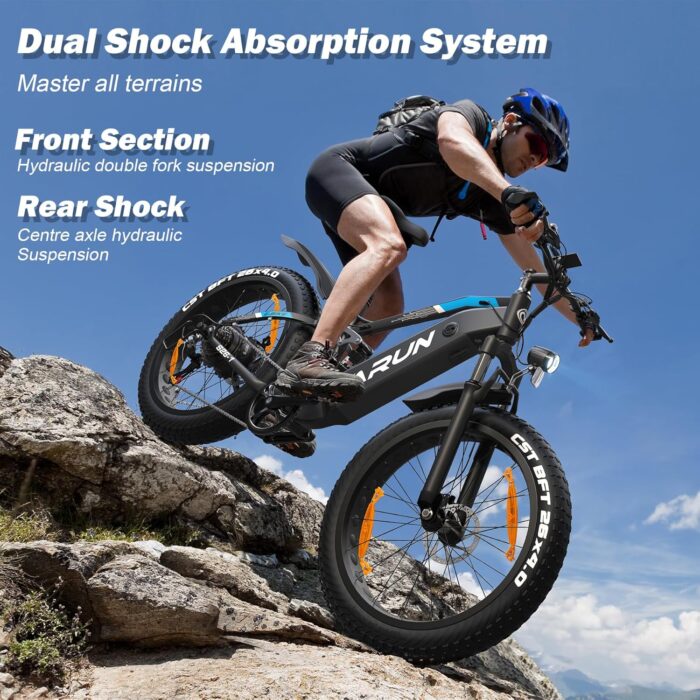 VARUN Electric Bikes for Adults, 26'' 4.0 Fat Tire E Bike with 48V 864Wh Battery, 150KM Longe Range, 80NM 250W Motor, LCD Display with 5 PAS, Full Suspension Electric Bicycle for All Terrains