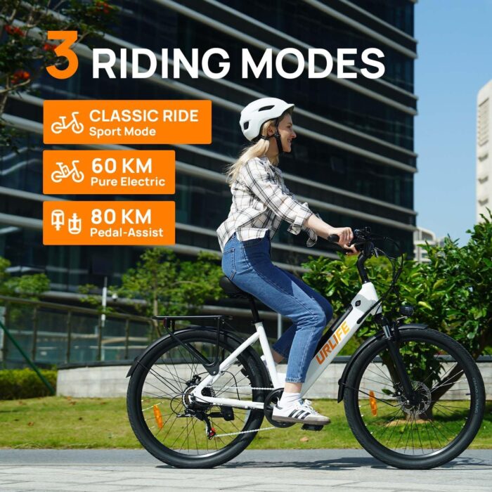 URLIFE 26" Electric Bikes for Adults, Mountain Bike with LCD Display, 36V 13AH Removable Battery 250W Powerful Motor, 7-Speed Derailleur 80KM Max Range Ebike Commute MTB