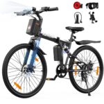 VARUN Electric Bike for Adults, 26'' Electric Mountain Bike with 48V 374.4Wh Battery, Dual Suspension, 7 Speed Gear, Range 70 KM, LCD-Display, Folding Ebike for Men and Women