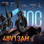 URLIFE Folding Electric Bike, 20 * 4.0 Inch Fat Tire E-Bike for Adult 48V 13AH Removable Battery, 80-100KM Long Range, Full Suspension for All Terrains, Electric Mountain Bike with LED