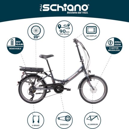 F.lli Schiano E-Star, Electric Bike for Adults, 20" Folding Bike, 36V 10.4Ah Removable Battery, 250W Motor, 40Nm, Commuter Ebike