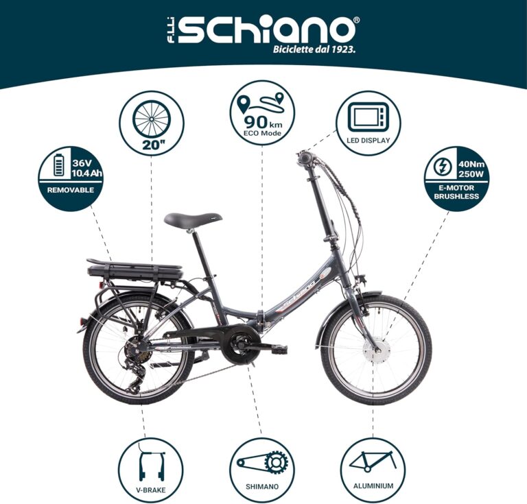 F.lli Schiano E-Star, Electric Bike for Adults, 20" Folding Bike, 36V 10.4Ah Removable Battery, 250W Motor, 40Nm, Commuter Ebike
