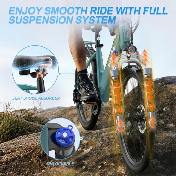 Electric Bike for Adults with 17.5AH Battery - 250W Ebike 40-90KM Range - 26" Mens Electric Bicycle with 7 Speed & Front Suspension - Commuter E Bike with LED Lights and LCD Display