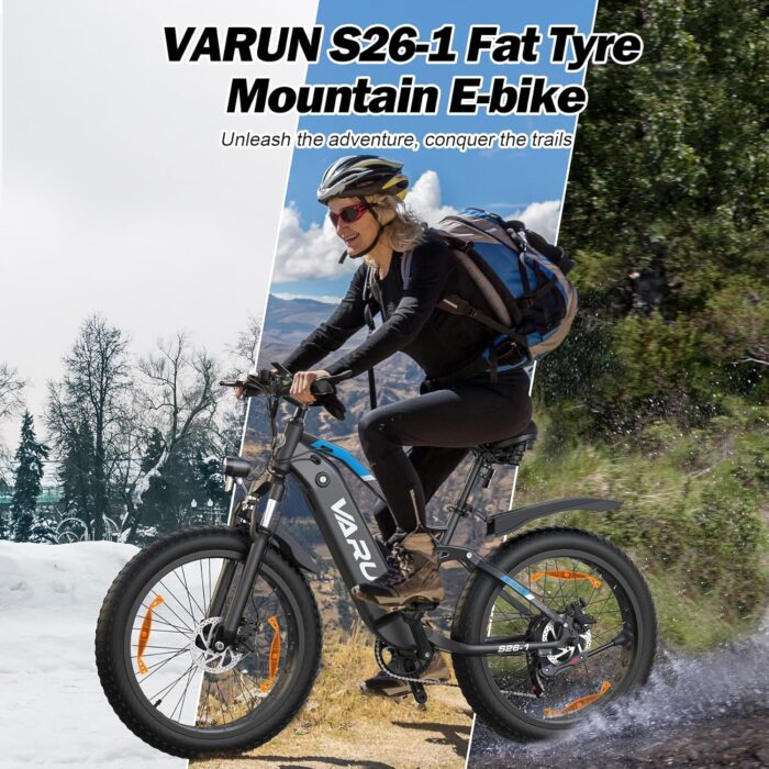 VARUN Electric Bikes for Adults, 26'' 4.0 Fat Tire E Bike with 48V 864Wh Battery, 150KM Longe Range, 80NM 250W Motor, LCD Display with 5 PAS, Full Suspension Electric Bicycle for All Terrains