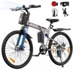 VARUN Electric Bike for Adults, 26'' Electric Mountain Bike with 48V 374.4Wh Battery, Dual Suspension, 7 Speed Gear, Range 70 KM, LCD-Display, Folding Ebike for Men and Women