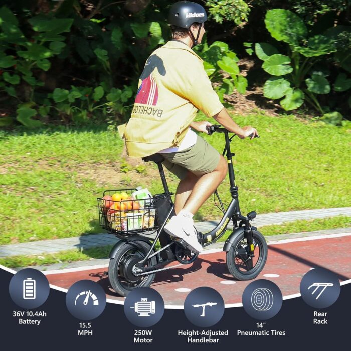 Electric Folding Bikes for Adults, 14" Electric Dirt Bike Adult, Ebikes for Adult Men Women, e Bike with Front Shock Absorber, Foldable Fat Tire e-Bike with Throttle Pedal Assist