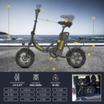 Electric Folding Bikes for Adults, 14" Electric Dirt Bike Adult, Ebikes for Adult Men Women, e Bike with Front Shock Absorber, Foldable Fat Tire e-Bike with Throttle Pedal Assist